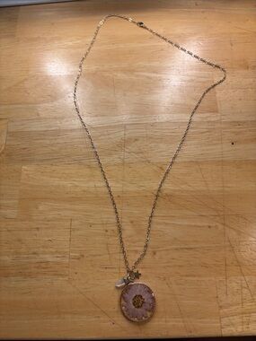 13 inch Gold Chain Necklace with hand pressed Floral Pendant